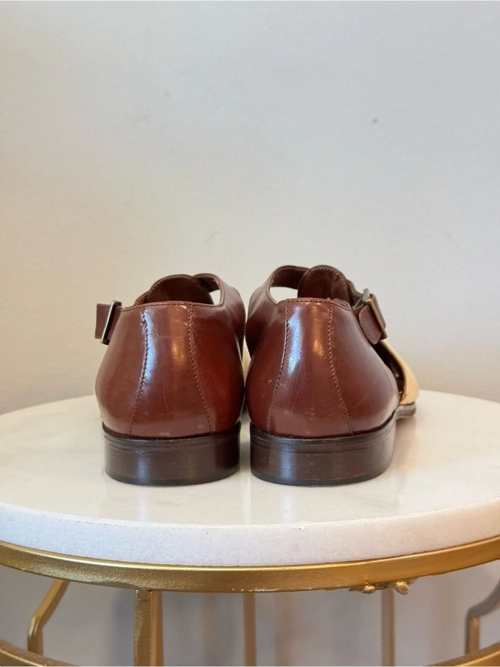 Belvedere Brown and Cream Leather Fisherman Loafers Sz 9